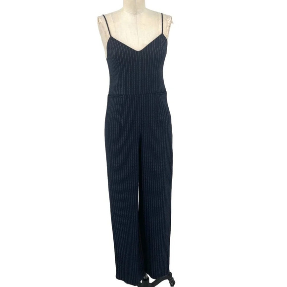 Anthropologie The Essential Jumpsuit Pinstripe Sleeveless Navy Blue Size US 0 - Picture 2 of 15